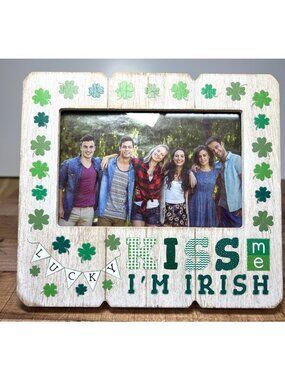 Lucky Kiss Me Im Irish Shamrock Photo Frame Decor Rustic Wood Design
